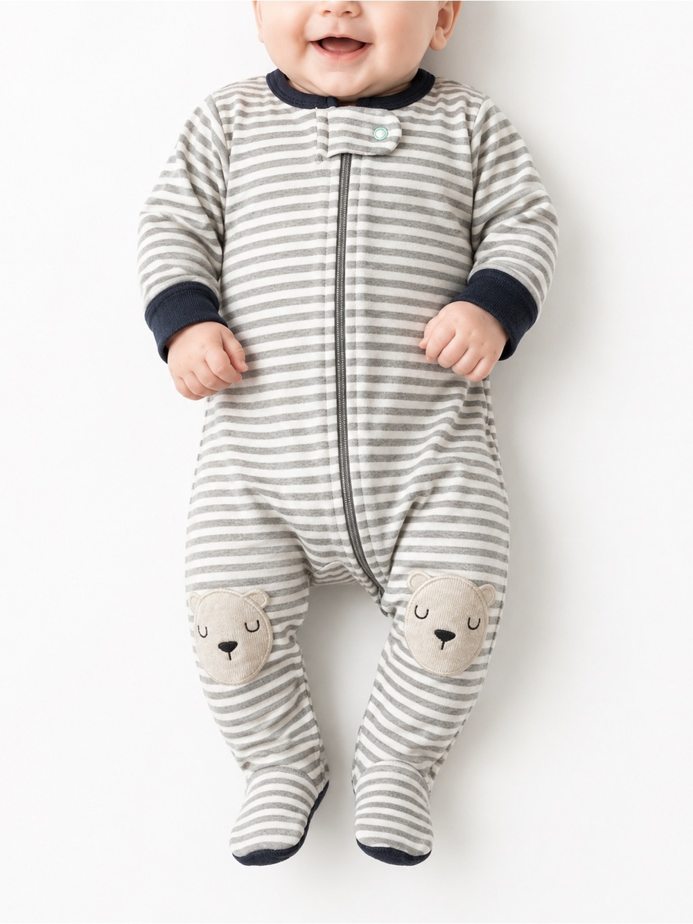cloud island Gray & Navy Striped Baby Footed One-Piece